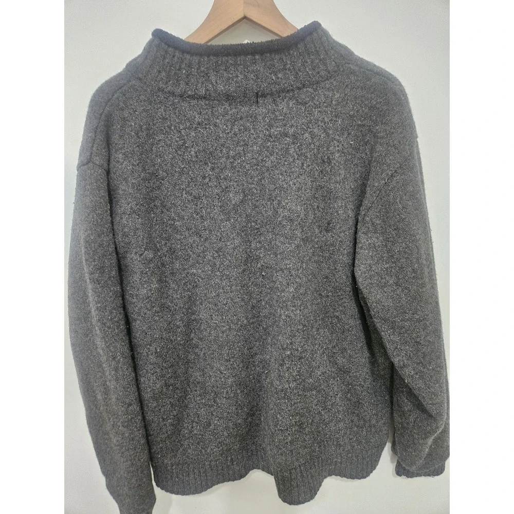 LL Bean Mens XXL Lambswool Quarter Zip Fleece Lined Sweater Gray Mock Neck Pocke